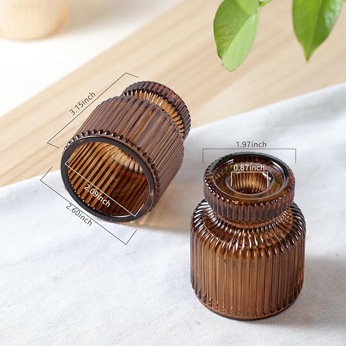 DARJEN 12 Pcs Glass Candlestick Holders- Amber Taper Candlestick Holders Tealight Votive Candle Holders for Table Centerpieces, Wedding, Dinner Party, Home Decor