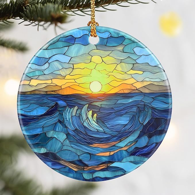 Christmas Ornaments, Dodosky 2.8in Ceramic Sunrise Ornament, Xmas Decor, Christmas Tree Ornaments, Xmas Decorations for Tree, Holiday Ornament, Gift Ideas, Sunrise Lover Gift, Gifts for Family, Friend