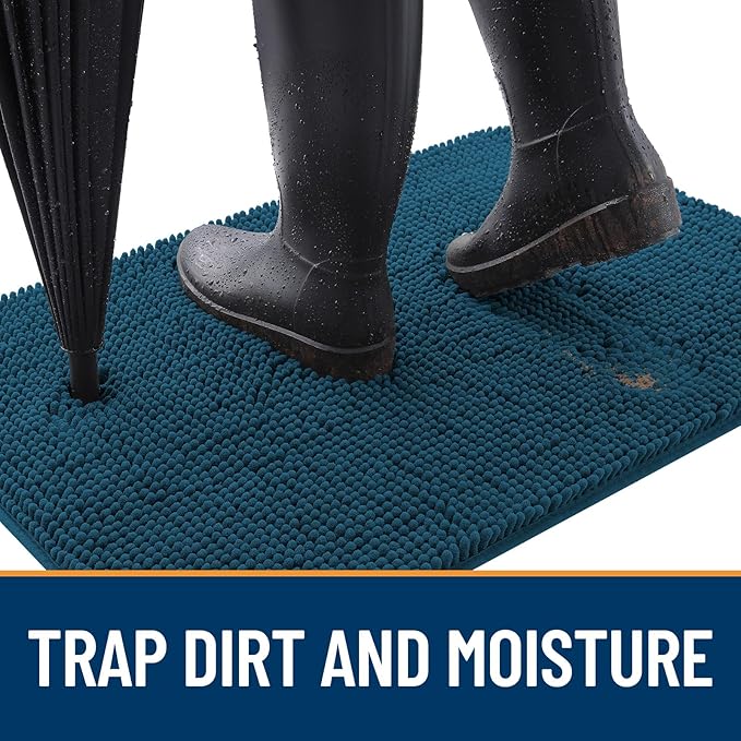 OLANLY Dog Door Mat for Muddy Paws 59x20, Absorbs Moisture and Dirt, Absorbent Non-Slip Washable Doormat, Quick Dry Chenille Mud Mat, Entry Indoor Entryway Carpet for Inside Floor, Atlantic Blue