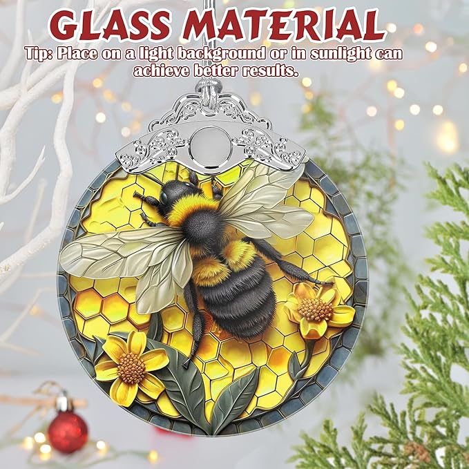 3" Stained Glass Bee Ornament, Christmas Ornament, Christmas Ornaments for Tree, Heirloom Keepsake, Gift Exchange, Gift Idea, Bauble Present