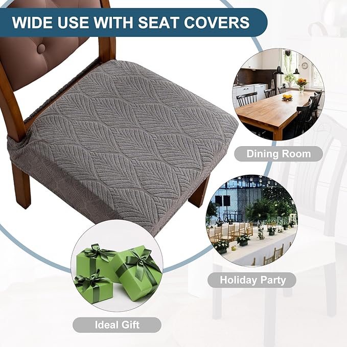Removable Washable Dining Chair Seat Covers Set of 4,Stretch Jacquard Chair Seat Cushion Protector Slipcovers, Rear Covers