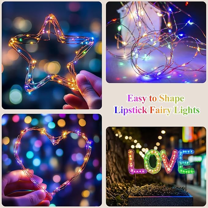 33ft 100LED Multicolor String Lights, Rechargeable Fairy Lights Battery Operated, Mini Twinkle Lights with Time for Bedroom, Dorm, Christmas Decorations, Wedding, Centerpiece Table, Garden, Party