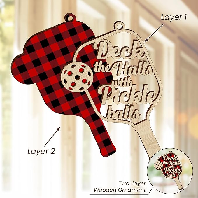 FLAGWIX Christmas Pickleball Gifts for Women Men - Wooden Christmas Ornaments 2025 for Tree Decorations - Birthday Gifts for Pickleball Lovers Friend, Xmas Decorations Pickleballs Ornaments