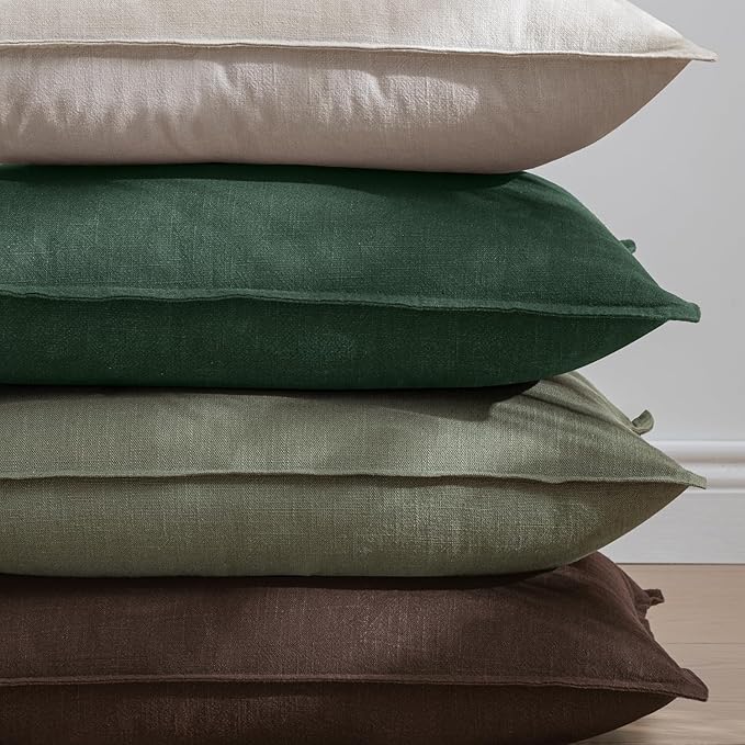EMEMA Throw Pillow Covers Decorative Linen Pillow Covers 20x20 Inch Light Olive Green Boho Farmhouse Neutral Couch Throw Pillows for Bed Pack of 2 Accent Pillowcase Modern Sofa Cushion Livingroom Home