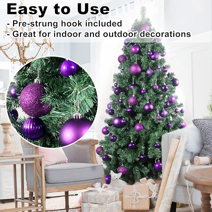 Purple 3.2" Large Christmas Balls - Christmas Tree Decoration Ornaments Shatterproof Hanging Balls for Birthday Halloween Holiday Wedding Decorations Set of 18pcs