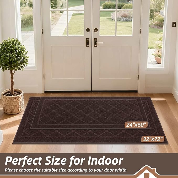 BEQHAUSE Dirt Trapper Door Mat 32" x 72", Doormat Non-Slip Entryway Rugs Washable, Dog Door Mat Stain Resistant and Absorbent Welcome Floor Mat for Front Back Door, Muddy Wet Shoes & Paws, Brown