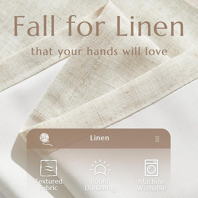 jinchan Linen Blend Curtains for Living Room 108 Inch Length Extra Long 2 Panels Curtains for Sliding Glass Doors, 50 Inch Wide Drapes with Rod Pocket Back Tab(50W x 108L, Ecru)
