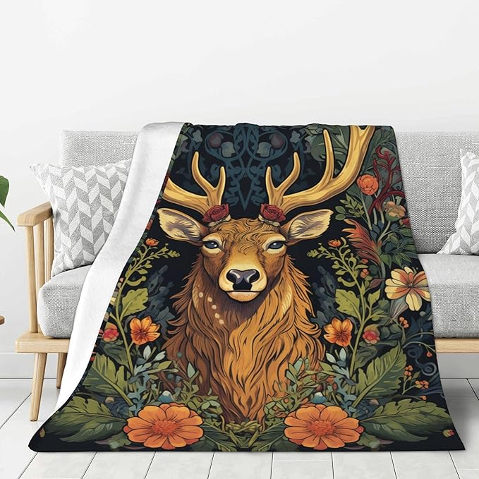 Deer Throw Blanket Soft Plush Fleece Blankets Warm Cozy Lightweight Fuzzy Blanket for Bed Sofa Couch Home Decor 80"X60"