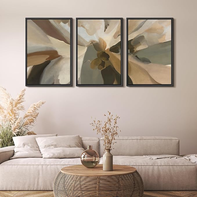 MUDECOR Framed Wall Art Print Set Minimalist Earthy Abstract Floral Illustrations Modern Art Boho Decorative Colorful Chic for Living Room, Bedroom, Office - 16"x24"x3 Black
