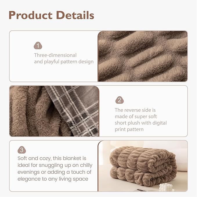 ALPHA HOME Blanket Soft Throw Blanket, Lightweight Fluffy Throw Blanket Twin Size, Luxury Home Decor Throw Blankets for Couch, Sofa, Bed, Brown