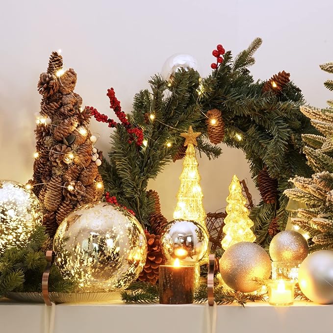 XmasExp Large Christmas Ball Ornaments,4pcs Silver Giant Shatterproof Plastic Hanging Mercury Xmas Ball Decorations Christmas Tree Ornaments (Silver, 4")