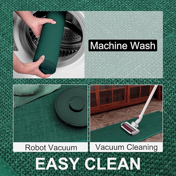 Kitchen Mat Set of 2 PCS, Christmas Cushioned Non Slip Rugs for Kitchen Floor, Absorbent Runner Comfort Standing Mats Washable for Kitchen, Office, Home (Green, 17.3"x47"+17.3"x71")