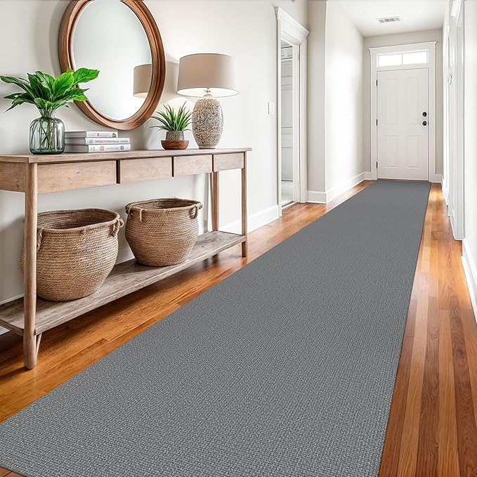 EARTHALL Extra Long Runner Rug 3x18 Ft Washable Runners for Hallways Cotton Non Slip Entryway Runner Braided Kitchen Runner Indoor Outdoor Carpet Runners for Hotels, Officel, Stair, Charcoal Gray