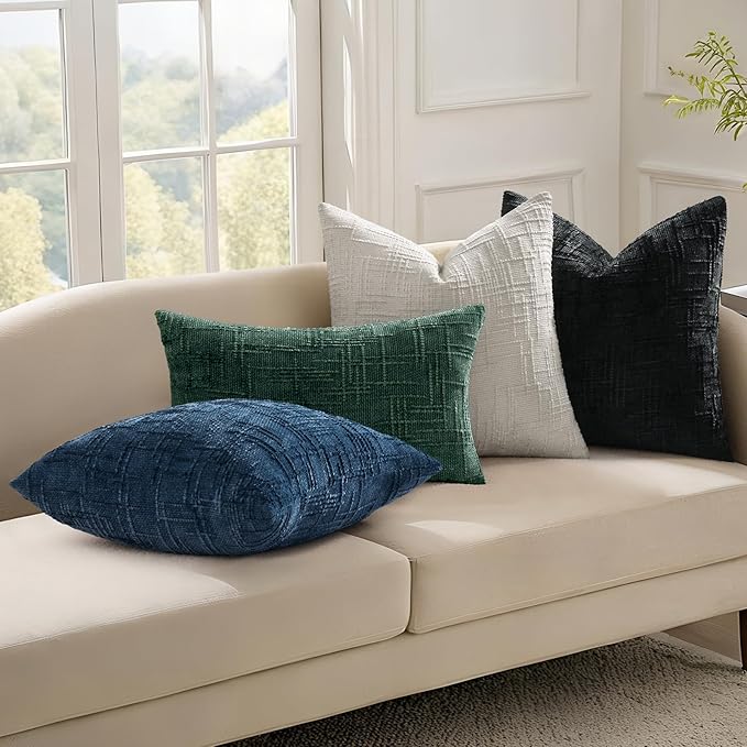 decorUhome Christmas Green Chenille Throw Pillow Covers 26x26 Set of 2 Thick Textured Slubby Couch Pillow Covers Farmhouse Accent Modern Neutral Decorative Pillow Cases for Bed Sofa Living Room
