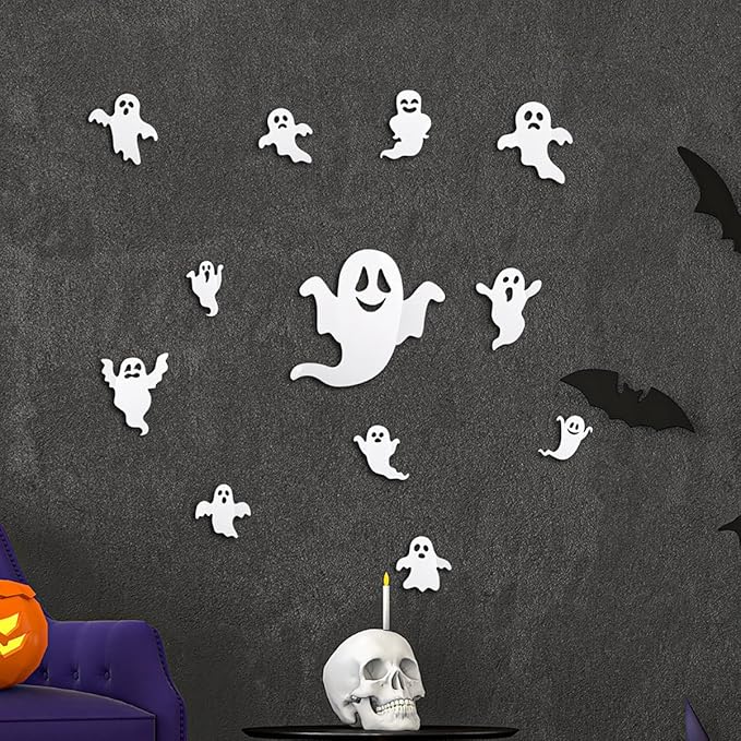 Halloween Decorations 3D Ghost Wall Sticker Halloween Ghost Wall Decal for Home and Room Windows Clings Fireplace Ceiling Kitchen Bedroom Décor Halloween Ghost Party Decor Supplies Stickers Decals