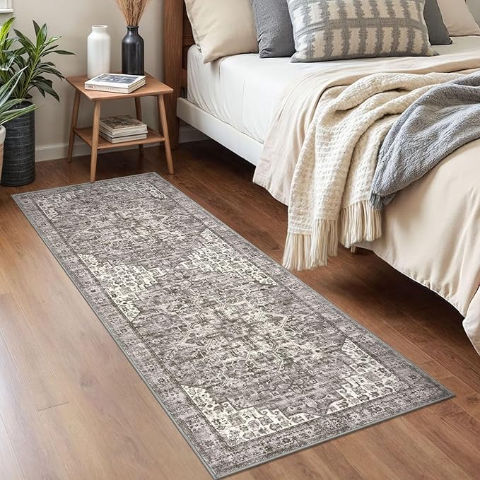 2x5 Runner Rug for Hallways, Taupe Non-Slip Printed Washable Kitchen Runners, Vintage Boho Rugs with Non-Shedding, Soft Medallion Floor Carpet for Laundry Bedroom Entryway
