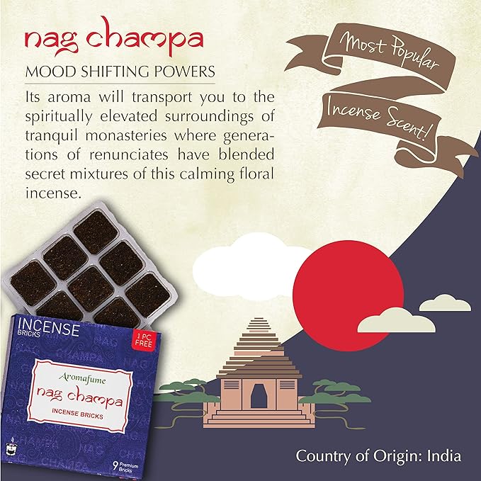 Nag Champa Incense Bricks Refill Pack (3 x 9 Bricks) by Aromafume | Ideal for Spirituality | Made with Sandalwood, Jasmine, Ylang Ylang & Champa Flower | Natural, Low Smoke, Non-Toxic Incense Bricks