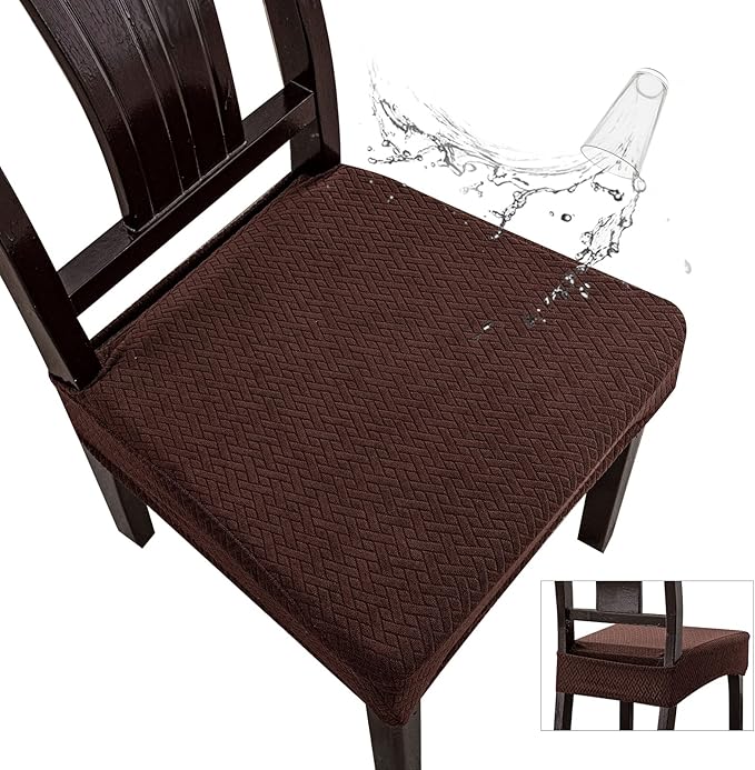 Genina Waterproof Seat Covers for Dining Room Chair Covers Set of 8, Stretch Jacquard Kitchen Parson Chair Slipcover Protector