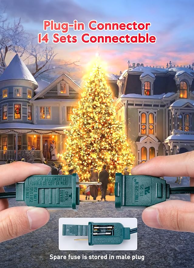 Brightown 50FT C7 Clear LED Christmas String Lights Outdoor, Connectable with 50+2 Bulbs(2 Spare) 0.6W Bulbs, Vintage Hanging Lights for Xmas Holiday Party, Patio, Roofline House Decor