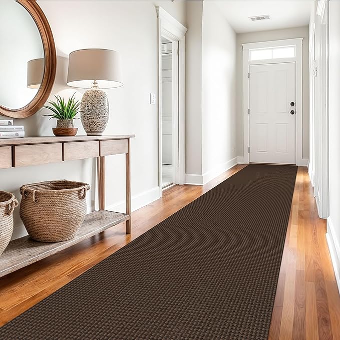 EARTHALL Runner Rug 3x14 Ft Washable Runners for Hallways Extra Long Woven Non Slip Entryway Runner Braided Kitchen Runner Indoor Outdoor Carpet Runners for Stair, Hall, Foyers, Brown