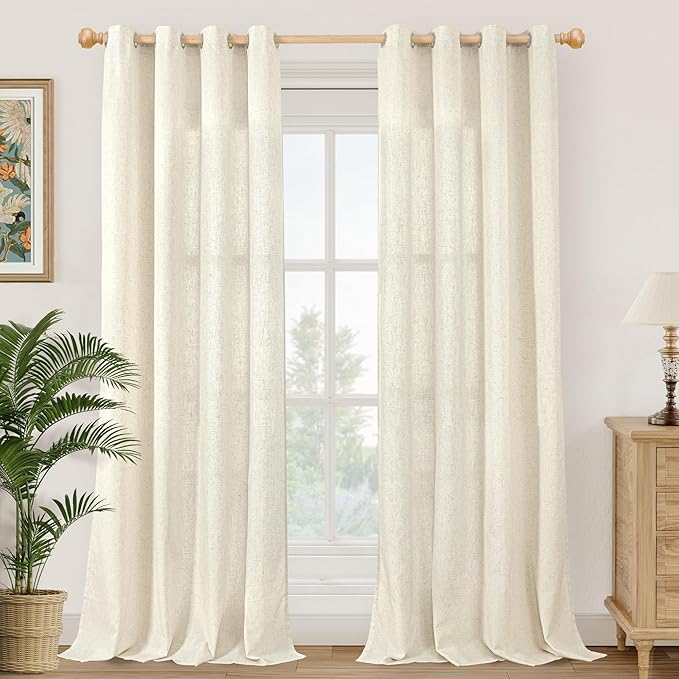 YoungsTex 90 Inch Length Beige Linen Curtains 2 Panels for Living Room, Light Filtering Drapes with Grommet No See Through for Dining Bedroom, 52 X 90 Inch