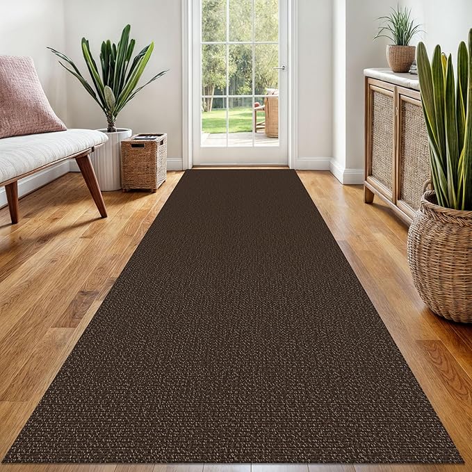 EARTHALL Washable Runner Rug 3x8 Ft Non Slip Runners for Hallways Wide Cotton Rubber Backed Kitchen Runner Braided Indoor Floor Carpet for Entryway, Hallway, Kitchen, Bedroom, Brown/Coffee