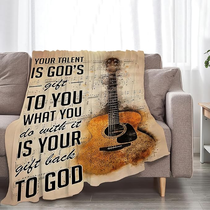 Tijuboni Guitar Music Throw Blanket Guitar Gifts for Girls Boys Women Men Kids Adults Soft Flannel Fleece Blanket for Couch Sofa Bed Home Decor 60"x80"