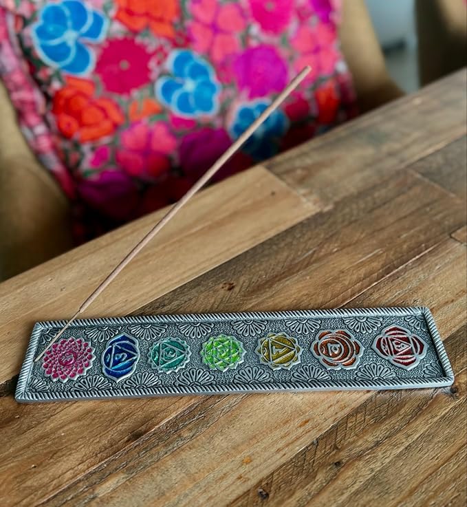 Chakras Incense Holder Silver Stick Incense Burner for Yoga, Meditation, Chakra Alignment, Ash Catcher, Handmade Spiritual Gift, Home Decor Incense Burner for Sticks