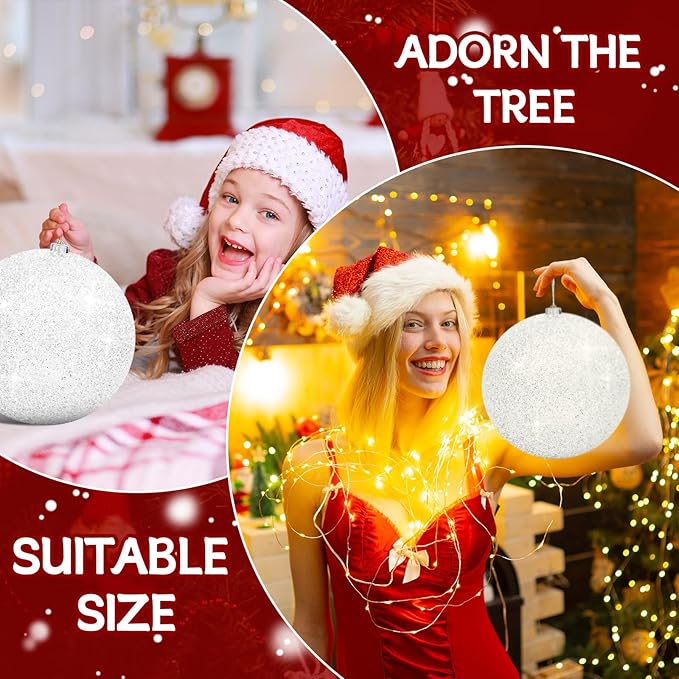 10" Large Christmas Balls Christmas Tree Decoration Ornaments Shatterproof Glitter Christmas Hanging Balls for Christmas Tree Party Wedding Indoor Outdoor Holiday Decoration(White, 10inch-1pcs)