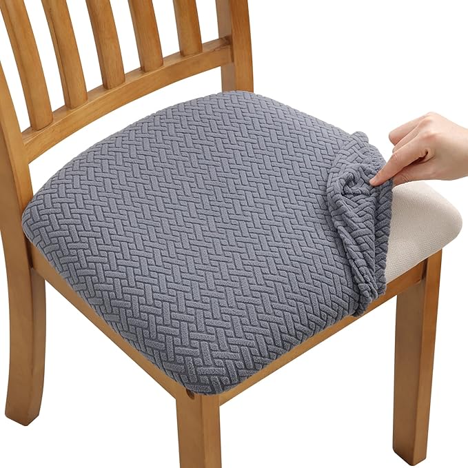 Fuloon Stretch Seat Cushion Covers 6 PCS, Washable Chair Seat Slipcover Chair Cover Dining Room for Hotel, Ceremony, Banquet Wedding Party (Grey, 6)