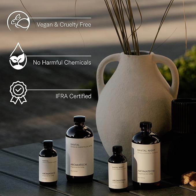 AromaTech Santal Aroma Essential Oil Blend: Luxury Hotel Inspired Aromatherapy with Amber, Vanilla, Cedar & Sandalwood for Ultrasonic Diffusers & Nebulizers - 16 fl oz, 500 ml