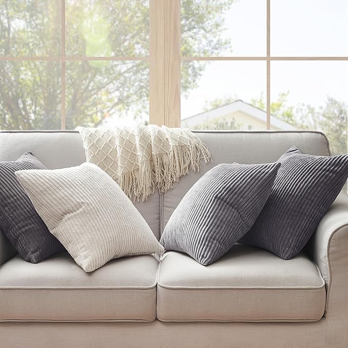 Topfinel Cushion Cover 50x50 cm Gray Set of 4 Corduroy Pillow Covers Cushion Cover Decorative Cushion Cover Sofa Cushion Deco for Sofa Bedroom Living Room Balcony Children Fluffy Gradient