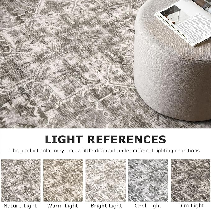3x5 Washable Area Rugs for Entryway, Taupe Soft Medallion Printed Area Rug with Non-Slip, Low-Pile Vintage Boho Carpet for Living Room Bedroom Dining, Dorm Throw with Non-Shedding