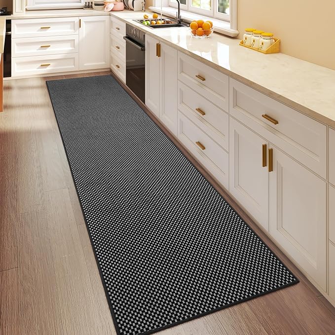 2x8 ft Runners for Hallways Extra Long Woven Washable Kitchen Runner Mat Rugs Non Slip, Soft Entryway Laundry Hall Floor Runner Carpet for Bedroom Hallway Living Room, Black