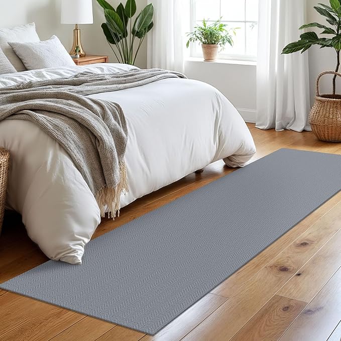 Braided Runner Rug 2x8 Ft Washable Runners for Hallways Kitchen Runner Rug with Rubber Backing Cotton Entryway Runner Indoor, Woven Floor Carpet for Hall Kitchen Bedroom, Light Gray