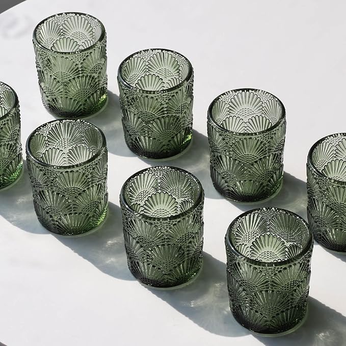 Woho Green Votive Candle Holders Set of 24, Green Glass Tealight Candle Holder for Christmas Party Decor, Tea Light Candle Holder Glass for Wedding Table Lovely Gift