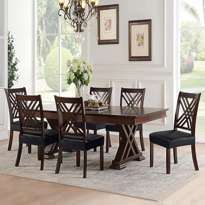 SearchI Waterproof PU Dining Chair Seat Covers Set of 6, Soft Removable Washable Seat Covers for Dining Chairs, Dining Room Seat Cover Protector (Rear-Covered, PU Black)