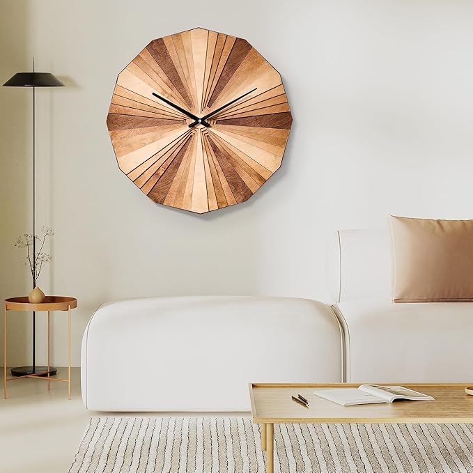 Parametric Wood Wall Clock, 3D Birch Plywood Layered Acoustic Wooden Decorative Clock (Large)