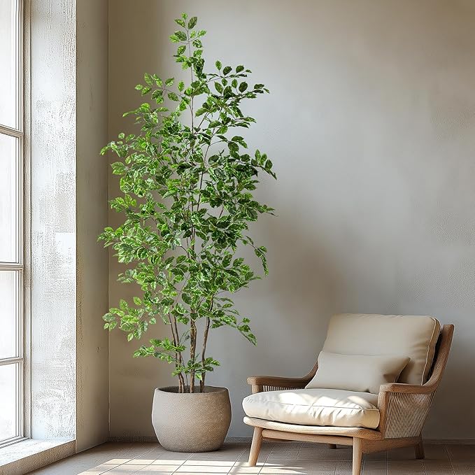 Artificial Ficus Tree Indoor 7ft, Large Potted Faux Tree with Realistic Silk Leaves & Trunk for Home Office, Living Room Corner Decor