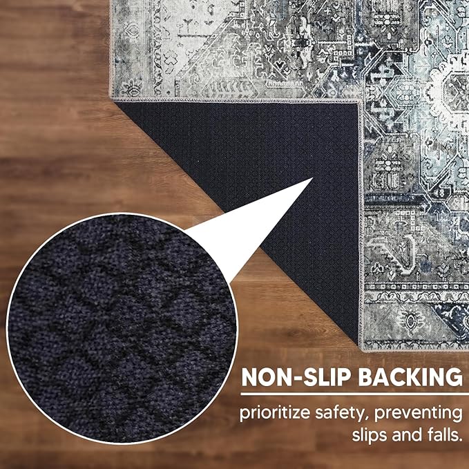 Keen Home Design 6x9 Rug - Machine Washable Area Rug with Non-Slip Backing, Ideal for Living Room, Dining Room, Bedroom - Vintage, Easy Clean, Durable, Low Pile - (6' x 9')