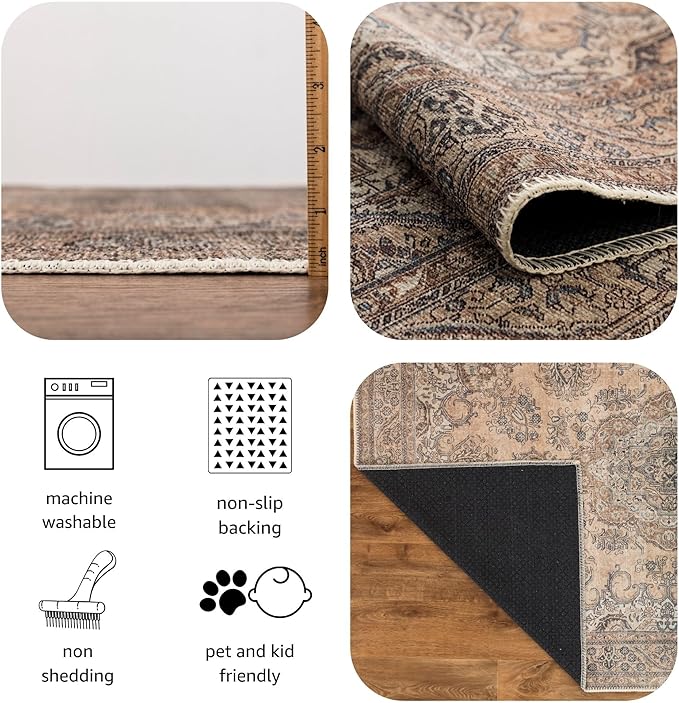 Keen Home Design 2x12 Rug - Machine Washable Runner Rug with Non-Slip Backing, Ideal for Hallway, Entryway, Kitchen, Laundry Room - Vintage, Easy Clean, Durable, Low Pile - (2'6" x 12')