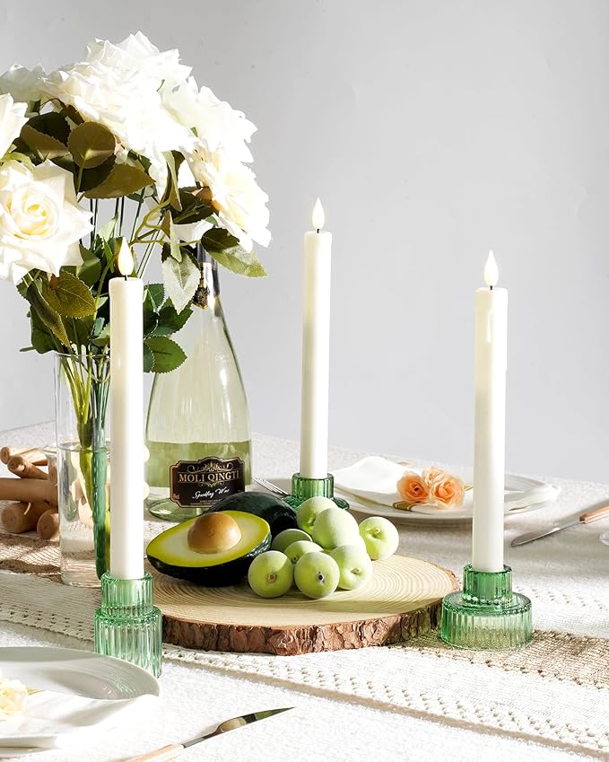 Homemory Colorful Glass Candle Holders,12 Pcs Green Tea Light Holders, Taper Glass Candlestick Holder, Votive Candle Holders for Tables Wedding Centerpieces, Shabbat, Home Decor, Christmas