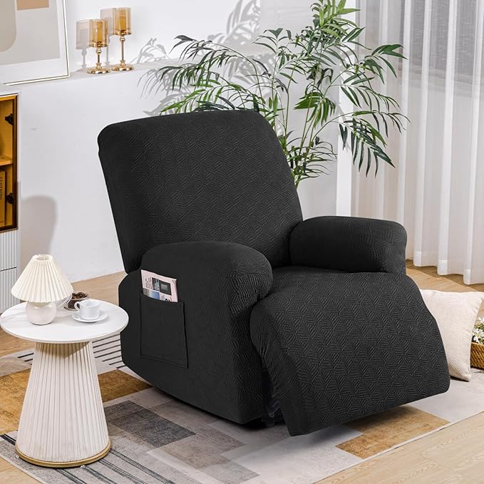 Timeles Recliner Covers Extra Wide Recliner Chair Covers Reclining Couch Covers Sofa Slipcovers Stretch Soft Washable (Single-Seater Oversized, Black)