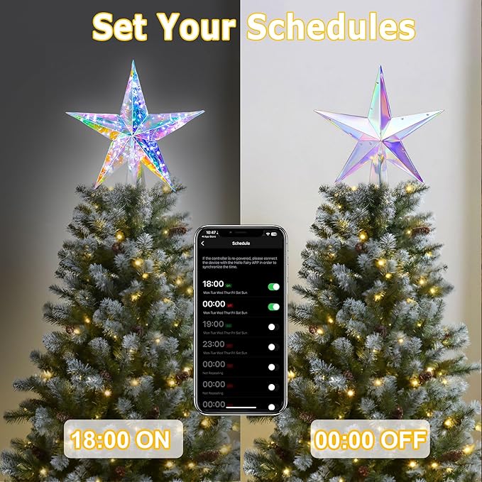 Smart Christmas Tree Topper Star App Control, 11.8" PET Christmas Tree Topper Lighted 20 LEDs RGB Color Changing Lighted Treetop Decorate for Xmas Decorations Ornaments Holiday Party Indoor Decor