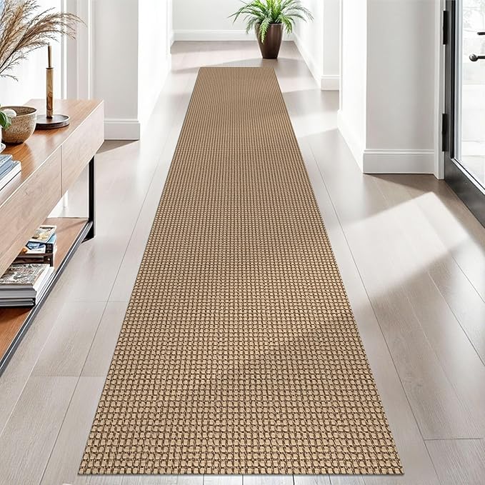 EARTHALL Woven Runner Rug 2x10 Ft Washable Runners for Hallways Long Cotton Non Slip Rubber Backed Kitchen Runner Braided Indoor Floor Carpet for Entryway, Hallway, Kitchen, Orange/Tan/Brown