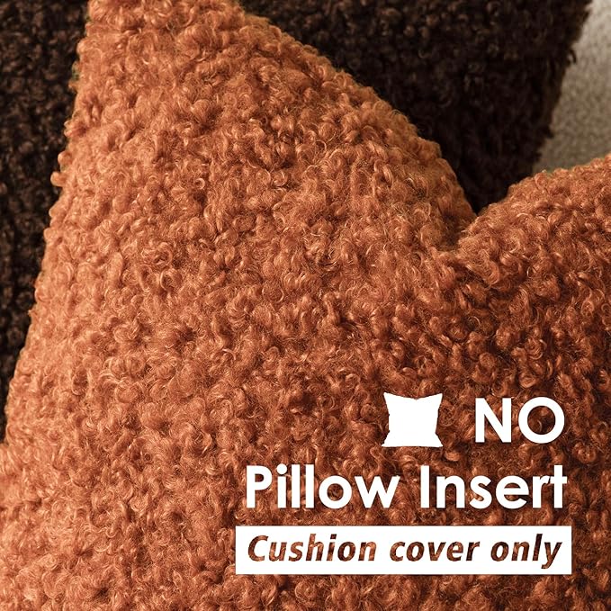 Foindtower 2 Pieces 20x20 Inch Burnt Orange, Faux Fur Throw Pillow Cover Accent Sherpa Furry Pillow Cover Fuzzy Soft Pillowcases Cozy Sheepskin Decorative Fleece Cushion Case for Bed Couch Living Room
