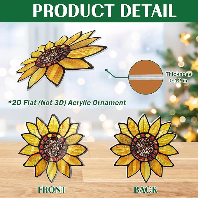 Christmas Sunflower Gifts for Women Men - Acrylic Christmas Ornaments 2025 for Xmas Decorations - Sunflower Decor, Boho Gifts for Women Girl Mom Grandma, Flower Ornaments for Tree