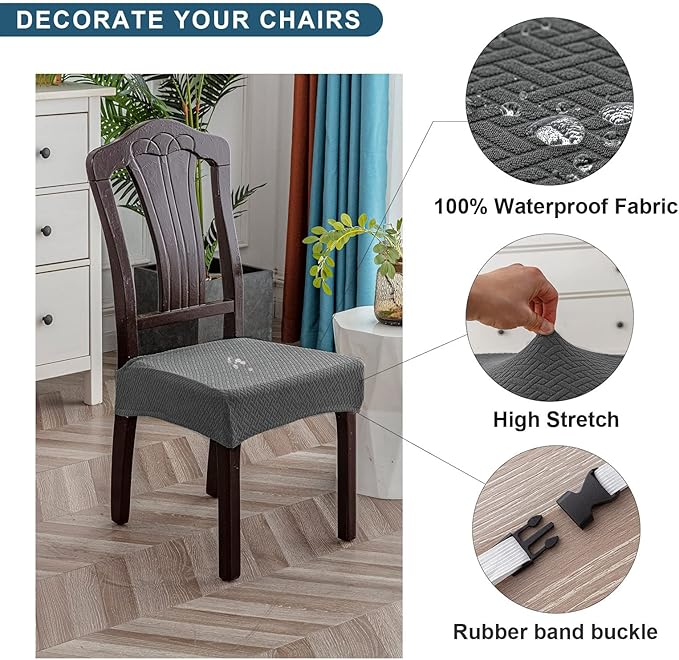 Genina Waterproof Seat Covers for Dining Room Chair Covers Waterproof Dining Chair Covers (2 PCS-Rear-Covered, Grey)