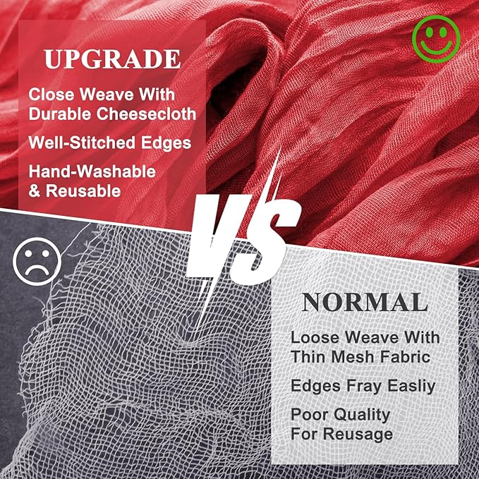 Wokceer Cheesecloth Table Runner Christmas 10FT Red Boho Gauze Fall Cheese Cloth Table Runner for Party Long Rustic Sheer Table Runners for Baby Bridal Shower Wedding Easter Table