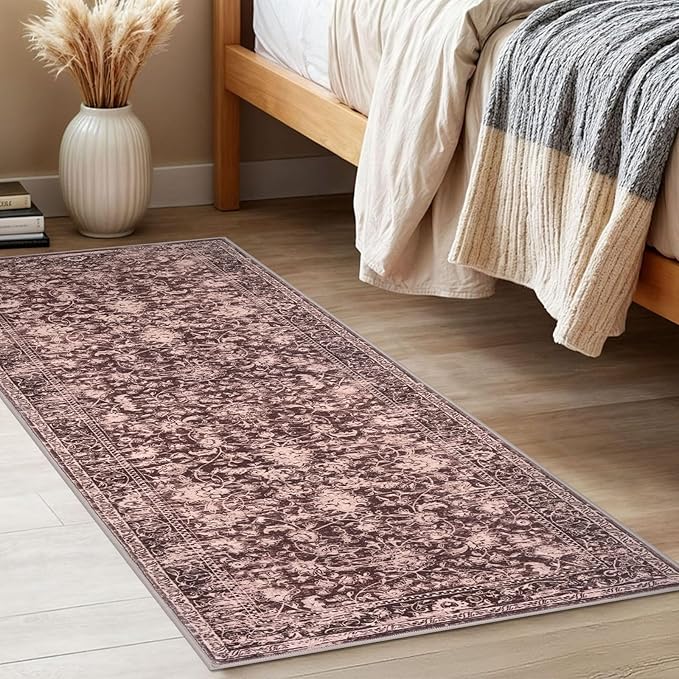 KILOCOCO Hallway Runner 2x5 Kitchen Runner Rug Printed Vintage Floral Washable Non-Slip Runners for Hallways Laundry Room Rugs Distressed Boho Rug Runners for Bedroom, Red